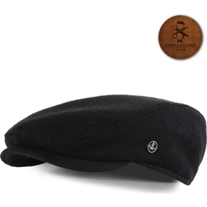 Karnas Şapka Siyah Yünlü Kaşe Kışlık Kumaş Tommy Shelby Kasket Şapka (Terletmez Saten Kapitone Dikişli Astar)