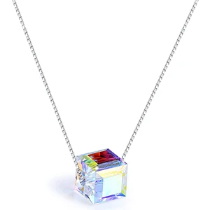 Gümüş Swarovski Taşlı Bayan Küp Gümüş Kolye