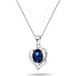 Gümüş Safir Taşlı Kalbimin Yarısı Kadın Kolye