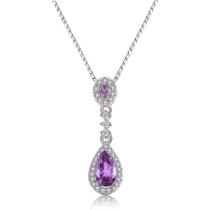 Ametist Taşı Lusso Damla Diamond Kadın Gümüş Kolye