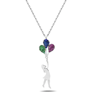 Gümüş Balonlu Kız Gümüş Kolye Uçan Balon Kız Kolye