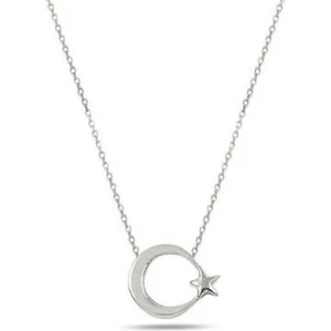 925 Ayar Gümüş Ay Yıldız Kolye Bayan Gümüş Kolye Sade Sevenlere