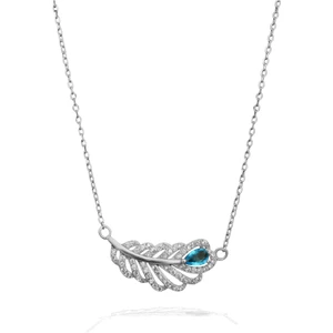 Aquamarin Taşı Lusso Yaprak Model Diamond Kadın Gümüş Kolye