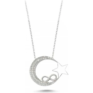 925 Ayar Gümüş Zirkon Taşlı Ay Yıldız & Sonsuzluk Kolye