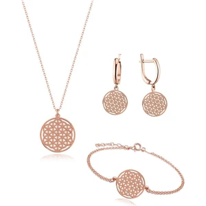 Rose Gold Gümüş Yaşam Çiçeği Bayan Kolye Küpe Bileklik Seti