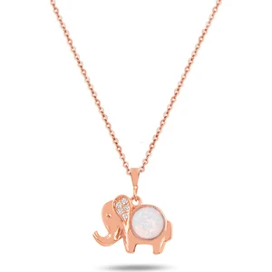 Opal Beyaz Taşlı Fil Figürlü Gümüş Kadın Kolye