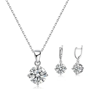 Minimal Grace Zirkon Taşlı Kadın Gümüş Kolye Küpe Set
