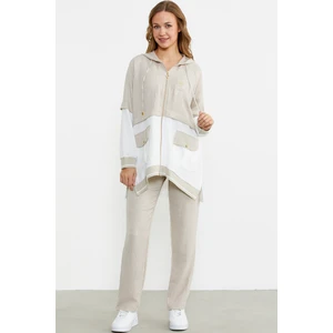 Blok Renk Geçişli Tunik Takım - Taş
