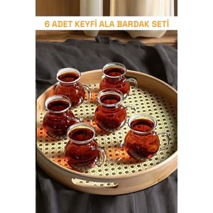 6'lı Bardak Takımı Kulplu Çay Fincanı Bardağı Seti Royal Keyfi Ala Borosilikat Cam Isıya Dayanıklı