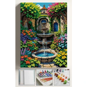 Sayılarla Boyama Seti Kasnaklı Boyalar ve Fırçalar Dahil 40X5CM Çiçekli Çeşme