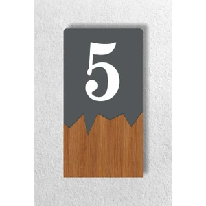 Dikey Lazer Metal Kompozit - Ahşap Apartman Site -Daire Otel Ofis Kapı Numarası - Kapı No:5