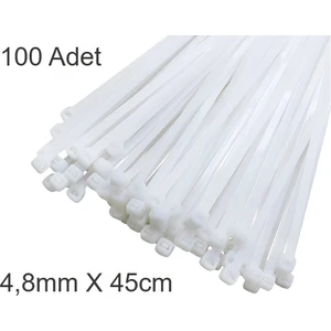 Beyaz Plastik Cırt Kelepçe 4.8X45CM Kablo Bağı Elektrik Kablosu 100 Adet