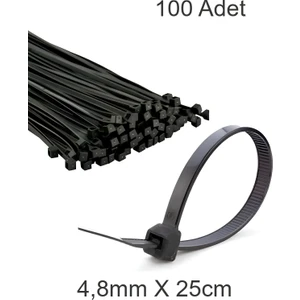 Siyah Plastik Cırt Kelepçe 4.8MM-25CM Kablo Bağı Elektrik Kablosu 100 Adet