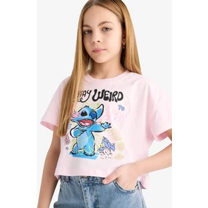 Kız Çocuk Disney Lilo & Stitch Bisiklet Yaka Kısa Kollu Tişört E6507A825HS