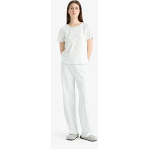 Pijama Takımı Ribana Kısa Kollu Üst Beli Lastikli Uzun Alt-Fall in Love E6679AX25SP