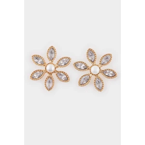 Kadın Çiçek Motifli Taşlı Gold Küpe E8076AXNS