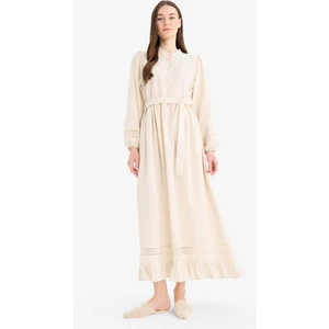 Regular Fit Hakim Yaka Kuşaklı Keten Karışımlı Uzun Kollu Tesettür Elbise A6647AX25SM