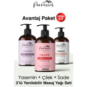 Doğal Çilek ve Yasemin Özlü ve White Duyusal Aromaterapi Masaj Yağı Seti 400 ml