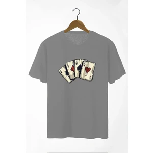 Oversize Önü Iskambil Kağıdı Baskılı T-Shirt