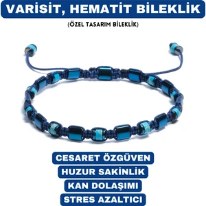 Sırlı Taş Varisit, Hematit Bileklik - Jagu Bright Blue Bileklik -Tasarım Bileklik 4 mm 6 mm Ayarlanabilir
