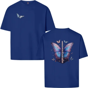 Book OrBook Songofbutterfly  Çift Iplik Dokumalı Rahat Kalıp PAMUK T-Shirt