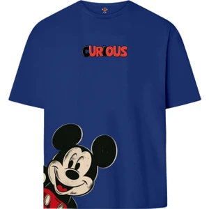Book OrBook Curious Mickey  Çift Iplik Dokumalı Rahat Kalıp PAMUK T-Shirt
