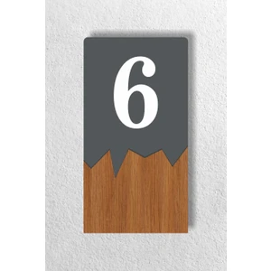 Dikey Lazer Metal Kompozit - Ahşap Apartman Site -Daire Otel Ofis Kapı Numarası - Kapı No:6 Altı