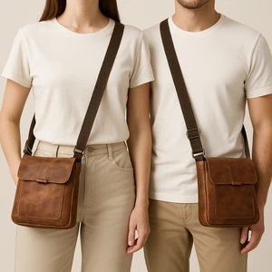 Nat Deri Hakiki Deri Postacı Çanta Unisex