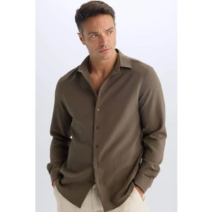 Modern Fit Polo Yaka Dokulu Esnek Kumaş Uzun Kollu Gömlek D7246AX25SP