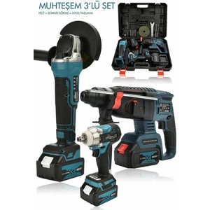 Germany 3'lü İşin Ustası Sensin Seti Akülü Bataryalı - 992V 70AH X2 ADET AKÜ - Taşlama - Spiral - Kırıcı Delici Hilti Seti