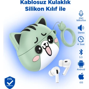EW48 Pro Ios Android Uyumlu Tws Bluetooth 5.3 Kablosuz Kulaklık Silikon Kedi Desenli Kılıf ile