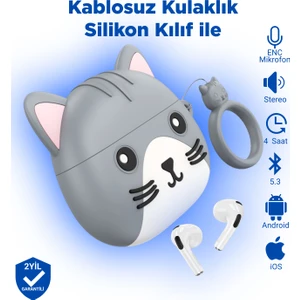EW46 Pro Ios Android Uyumlu Tws Bluetooth 5.3 Kablosuz Kulaklık Silikon Kedi Desenli Kılıf ile