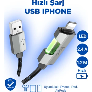 U123 Regent LED Işıklı Lightning To USB Hızlı Şarj Veri Kablosu