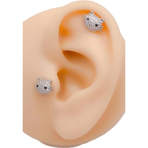 Cerrrahi Çelik Zirkon Taşlı Kitty (Minnoş Kedi) Kıkırdak Tragus Helix Piercing (1ADET)