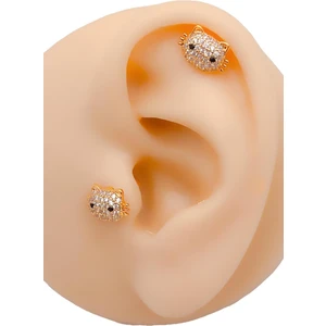 Cerrrahi Çelik Zirkon Taşlı Kitty (Minnoş Kedi) Kıkırdak Tragus Helix Piercing (1 Adet)
