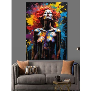 Renkli Boyalar ve Nü Kadın Dekoratif Kanvas - Mdf Ahşap Tablo