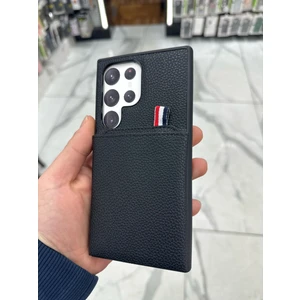 Samsung Galaxy S24 Ultra Uyumlu Deri Kılıf Kartlıklı Kılıf Arkası Cüzdanlı Kılıf Kart Koymalı Kılıf Siyah