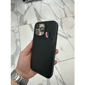 Bilişim Akademi Apple iPhone 16 Pro Max Uyumlu Deri Kılıf Kartlıklı Kılıf Arkası Cüzdanlı Kılıf Kart Koymalı Kılıf Siyah