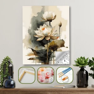 Hediye Hobim Sayılarla Boyama Seti Lotus Çiçeği 40X50 cm Kasnaklı Tablo Seti Fırça Boya Dahil 40X50