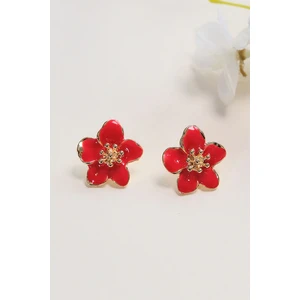 Altın Kaplama Kırmızı Sakura Çiçeği Küpe