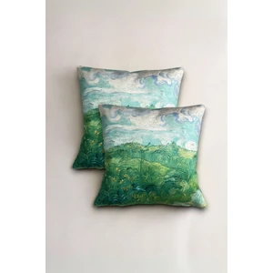2 Adet Van Gogh Yeşil Buğday Tarlaları Temalı Çift Taraf Dijital Baskılı Fermuarlı 2’li Kırlent Kılıfı