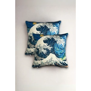 2 Adet Van Gogh Kanagawa Temalı Çift Taraf Dijital Baskılı Fermuarlı 2’li Kırlent Kılıfı