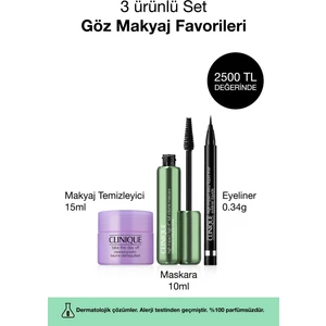 3'lü Göz Makyaj Favorileri Seti - Maskara 10ml, Eyeliner, Makyaj Temizleyici 15ml