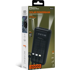 Pw-61 30.000MAH Güneş Enerjili Powerbank | 5 Cihaz Aynı Anda Şarj | Usb-C & Lightning & Micro USB & 2x USB Çıkış | Dahili LED Fener