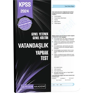 Pegem Akademi Yayıncılık 2024 KPSS Genel Yetenek Genel Kültür Vatandaşlık Yaprak Test