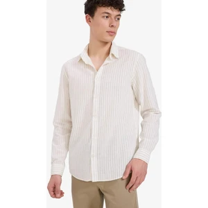 Regular Fit Polo Yaka Çizgili Keten Yazlık Uzun Kollu Gömlek E1730AX25SP