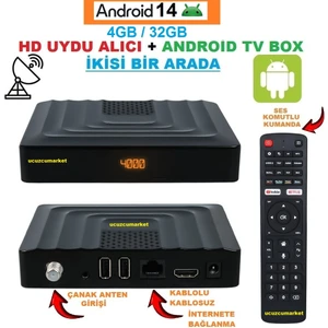 Androıd 14 4GB/32GB Tv Box + Hd Uydu Alıcı (Ikisi Bir Arada Süper Ürün)