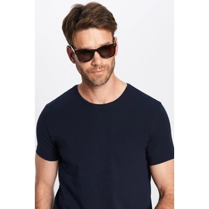 Erkek Slim Fit Dar Kesim Pamuklu Likralı Esnek Kumaş Basic Lacivert Bisiklet Yaka Tişört