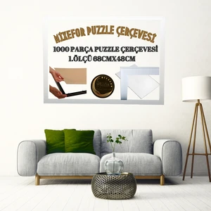 1000 Parça Puzzle Yapboz Çerçevesi Ölçü 68CM x 48CM Ön Yüzeyinde Parlama Yapmayan Pleksi -RENK BEYAZ