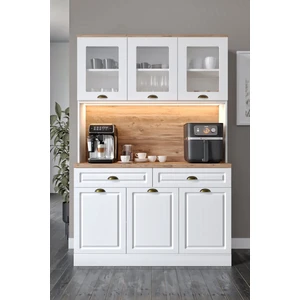 Guneystore - Gözde Kahve Köşesi - 140  cm   Komple Mdf Mutfak Dolabı - Çok Amaçlı Dolap - LED Aydınlatmalı - Ücretsiz Montaj
